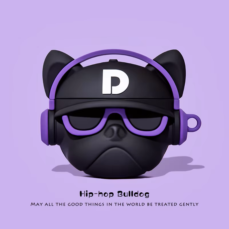 Hip-hop Bulldog (Purple) Earphone Case Cover For Airpods 1/2/3/4/Pro/Pro 2 (NOT INCLUDED Earphone)