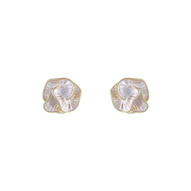 Niche Design Light Luxury Temperament Unique Camellia Stud Earrings For Women Fashion Simple Metal Jewelry Gifts