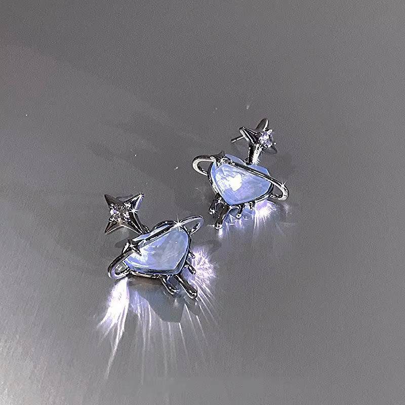 Fashion Purple Heart Star Planet Earrings