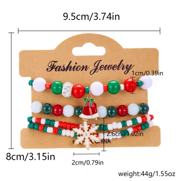 4Pc/Set Merry Christmas Tree Santa Claus Bracelet For Women Xmas Deer Crystal Polymer Clay Beads Woven Bracelet New Year Jewelry