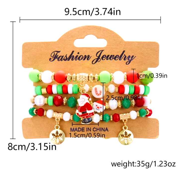 4Pc/Set Merry Christmas Tree Santa Claus Bracelet For Women Xmas Deer Crystal Polymer Clay Beads Woven Bracelet New Year Jewelry