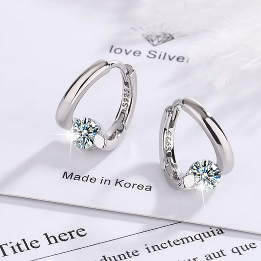 Real 925 Sterling Silver Gold Crystal Hoop Earrings For Women Girls Wedding Engagement Fashion Jewelry