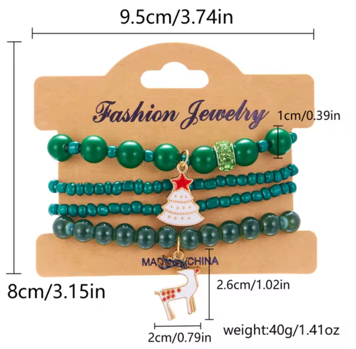 4Pc/Set Merry Christmas Tree Santa Claus Bracelet For Women Xmas Deer Crystal Polymer Clay Beads Woven Bracelet New Year Jewelry