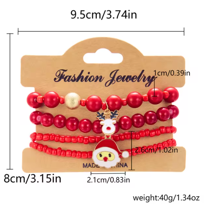 4Pc/Set Merry Christmas Tree Santa Claus Bracelet For Women Xmas Deer Crystal Polymer Clay Beads Woven Bracelet New Year Jewelry