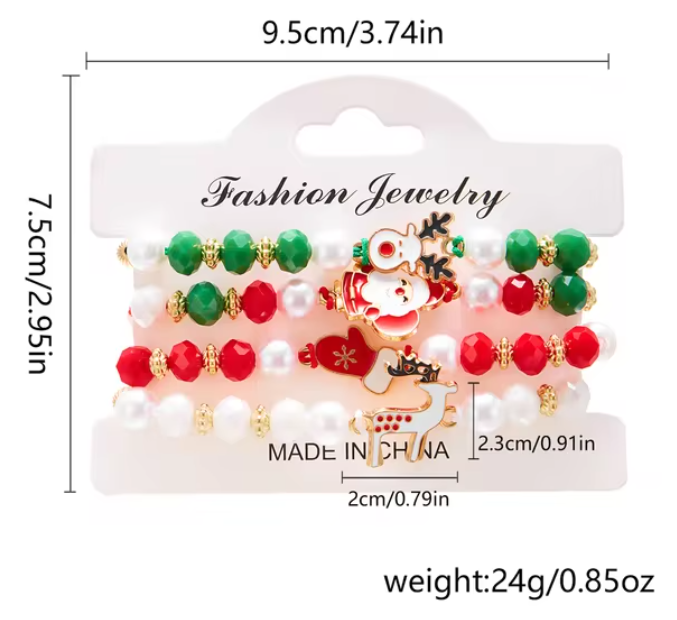 4Pc/Set Merry Christmas Tree Santa Claus Bracelet For Women Xmas Deer Crystal Polymer Clay Beads Woven Bracelet New Year Jewelry