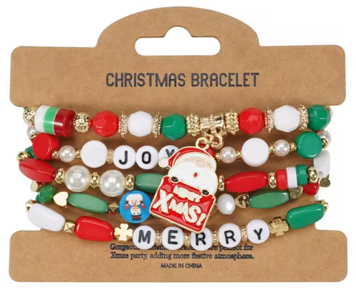 4Pc/Set Merry Christmas Tree Santa Claus Bracelet For Women Xmas Deer Crystal Polymer Clay Beads Woven Bracelet New Year Jewelry