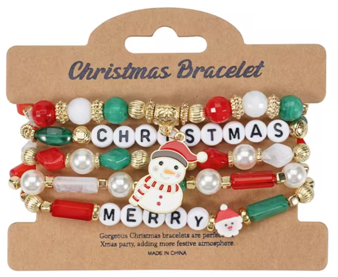 4Pc/Set Merry Christmas Tree Santa Claus Bracelet For Women Xmas Deer Crystal Polymer Clay Beads Woven Bracelet New Year Jewelry