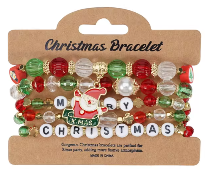 4Pc/Set Merry Christmas Tree Santa Claus Bracelet For Women Xmas Deer Crystal Polymer Clay Beads Woven Bracelet New Year Jewelry