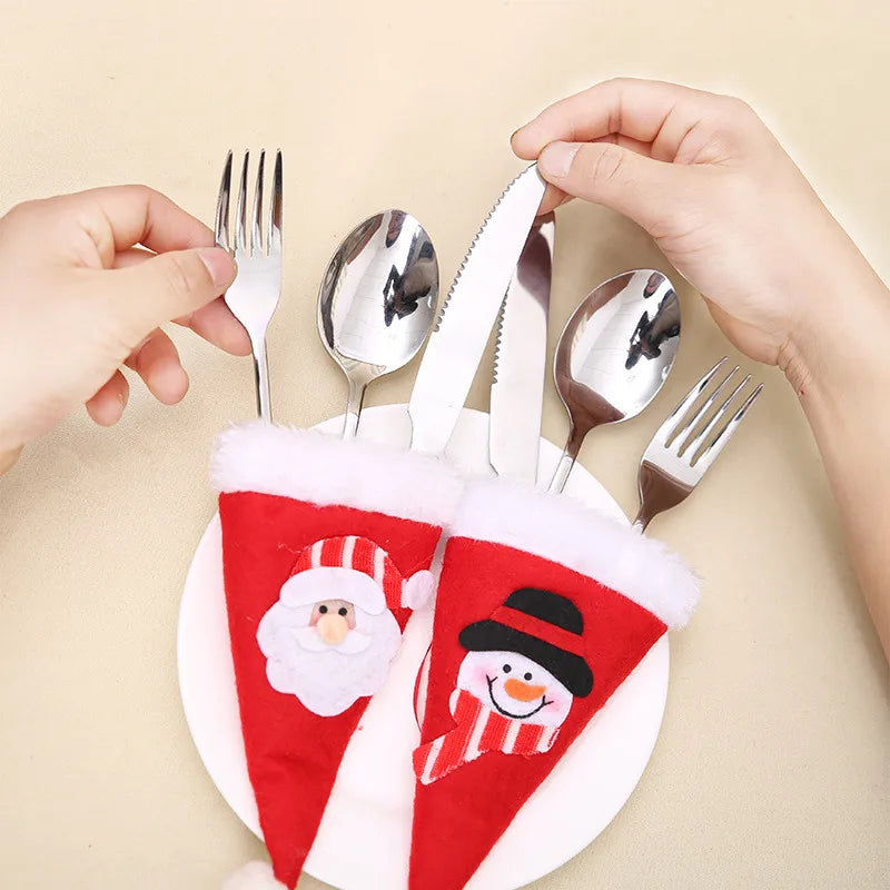 Noel Christmas Decorations for Home Dinner Table Decor New Year 2022 Christmas Gift Tableware Fork Knife Holder Bag Navidad