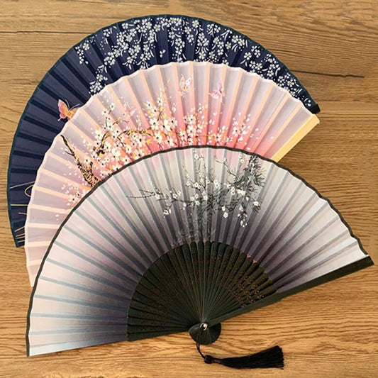 Vintage Silk Folding Fan Chinese Japanese Art Crafts Gift Home Decorations Dance Hand Fan Bamboo Room Decor Wood Fans ventilador