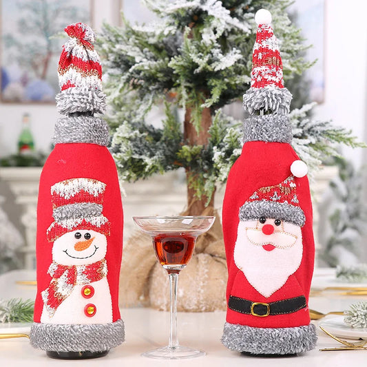 Christmas Red Wine Bottle Covers Case Bag Linen Holiday Santa Claus Champagne Bottle Cover Party Decoration Gift