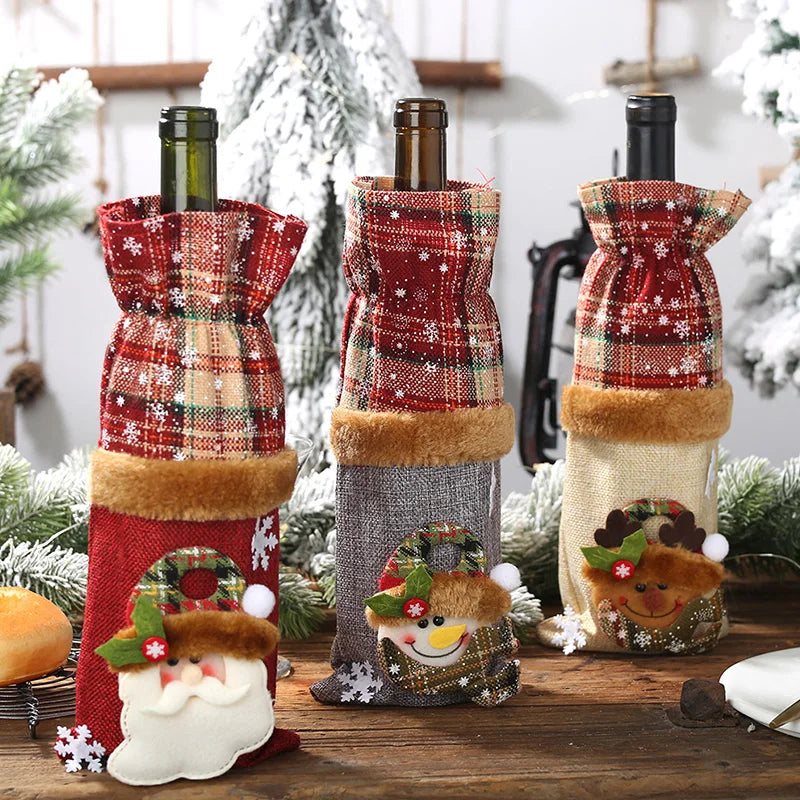 Christmas Red Wine Bottle Covers Case Bag Linen Holiday Santa Claus Champagne Bottle Cover Party Decoration Gift