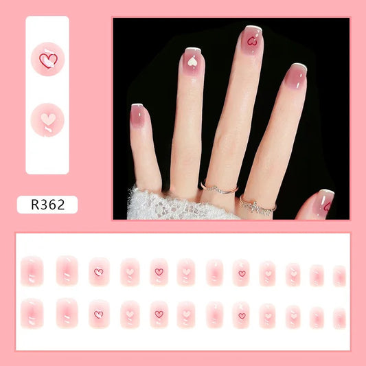 Pink Love Wearable Pink Press On Fake Nails Tips With Glue false nails design Butterfly Lovely Girl false nails - R147