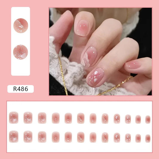 Pink Love Wearable Pink Press On Fake Nails Tips With Glue false nails design Butterfly Lovely Girl false nails - R314