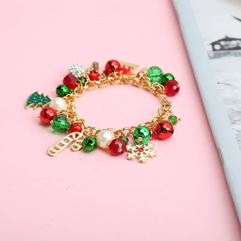 Vicky-Home Christmas Bracelet Gift Jewelry for Women Girls Kids Jingle Bell Beaded Bracelets Adjustable Charm Bangle