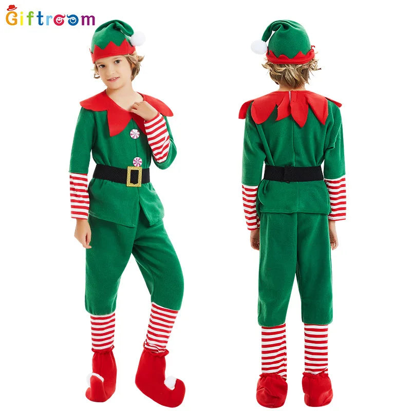 New Christmas Children's and Adult Christmas Elf Costumes, Santa Claus Green Elf Costumes, Cosplay Halloween Costume Set