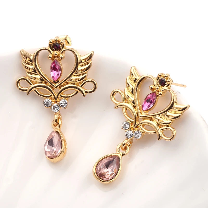 Anime Sailor Moon Charms Crystal Pendant Earrings Gold Color Zircon Women Ear Nails for Girl Jewelry Accessories Party Gifts