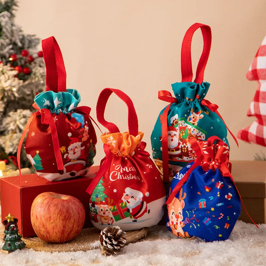 Christmas Gift Bag with Handle Drawstring Pouch Xmas New Year Party Candy Snack Gift Bag Bracelet Jewelry Packaging Storage Bags