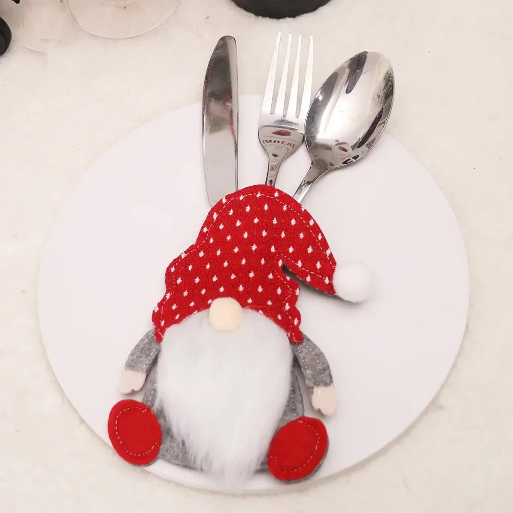 Christmas Tableware Cover Gnome Christmas Cutlery Holder Knife Fork Pocket Bags Santa Claus Xmas New Year Party Dinner Decor