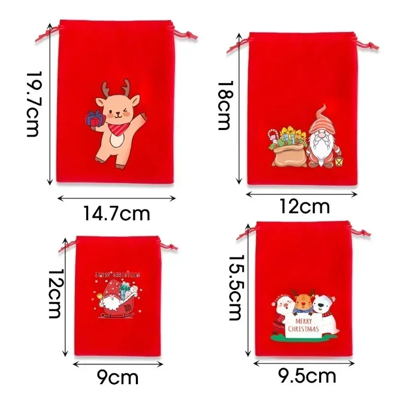 Merry Christmas Velvet Bags Candy Snack Drawstring Pouch Wrapping Bag Xmas Gifts Bracelet Jewelry Packaging Storage Bags