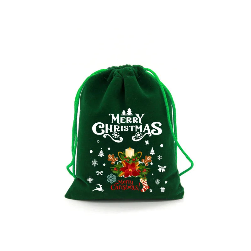 Xmas Velvet Bags Small Candy Gift Bag Drawstring Pouch Christmas Party Favor Boutique Jewelry Packaging Bags 2024 New Year