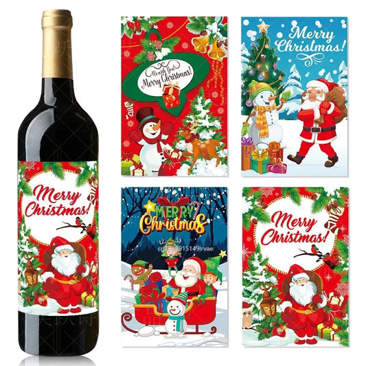 Christmas Wine Bottle Stickers Bar Beverage Bottle Label Santa Claus Happy New Year Merry Xmas Wine Bottle Labels Party Decor