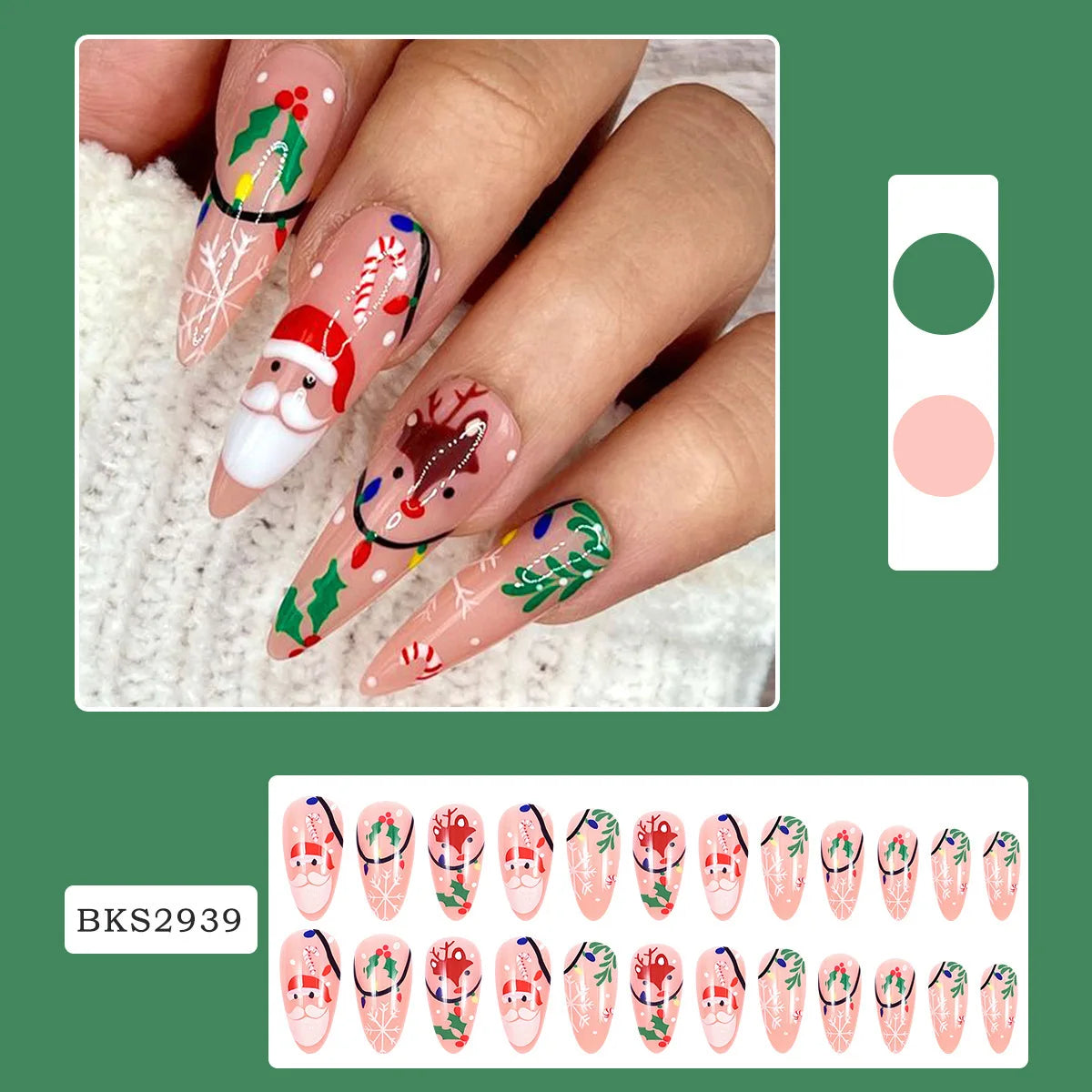 Christmas Nail Patches Nail Art Patches Santa Claus Wearing Armor Almond Armor Reindeer Christmas Nail Patches