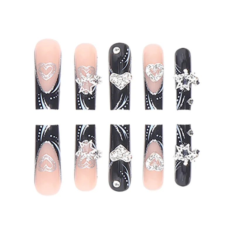 24PCS/1BOX Black French Wearing Sweet and Cool Nail Patch Glitter Love Stars in Europe and America Dark Department Fake Nail