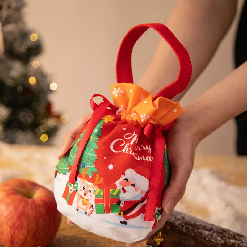 Christmas Gift Bag with Handle Drawstring Pouch Xmas New Year Party Candy Snack Gift Bag Bracelet Jewelry Packaging Storage Bags