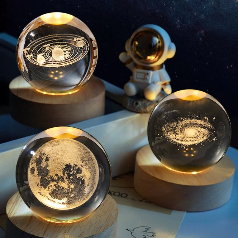 3D Crystal Ball Creative Planet Galaxy Glass Globe Moon Crystal Ball Desktop decor Bedside House Decoration Home Ornament Gifts