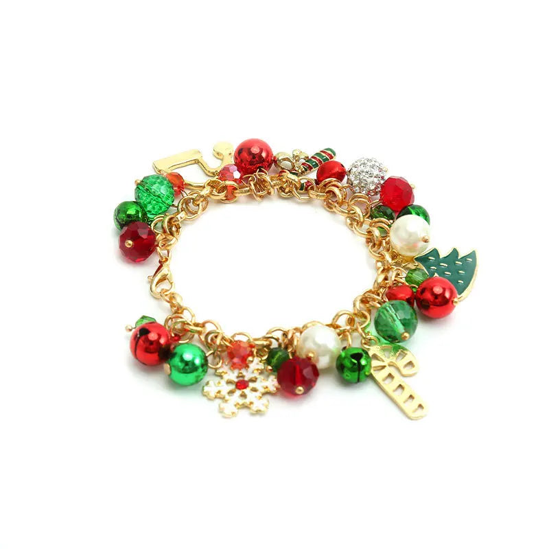 Vicky-Home Christmas Bracelet Gift Jewelry for Women Girls Kids Jingle Bell Beaded Bracelets Adjustable Charm Bangle