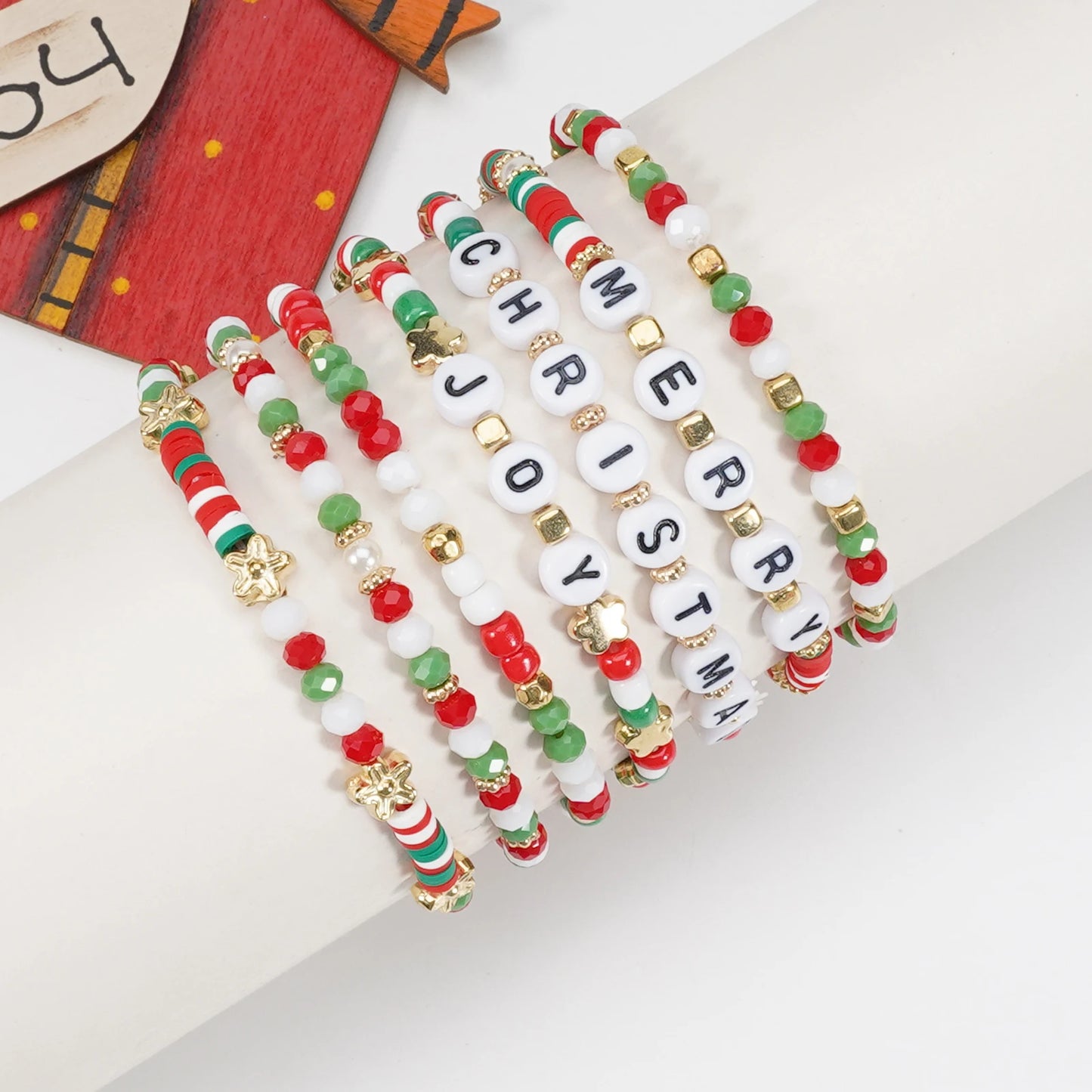 Christmas charm beads female bracelet Christmas lovely beautiful stacked elastic female bracelet