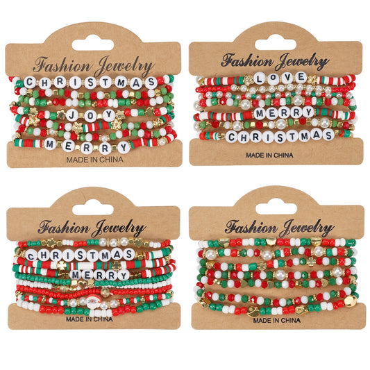 Christmas charm beads female bracelet Christmas lovely beautiful stacked elastic female bracelet