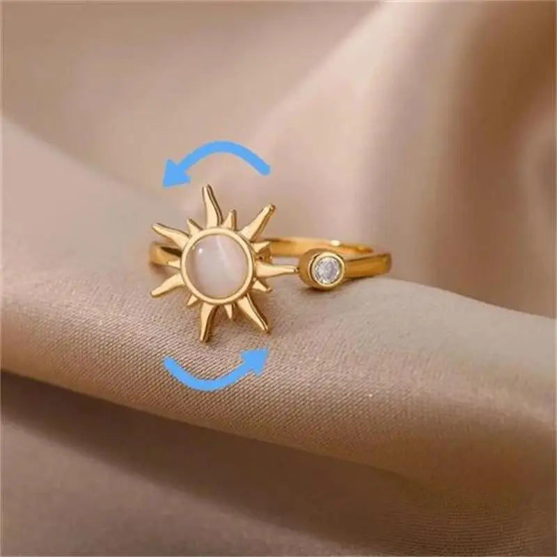 RAKOL Anti Stress Anxiety Ring For Women Stainless Steel Sun Pendant Spinner Fidget Finger Rings Fashion Birthday Jewelry Gifts