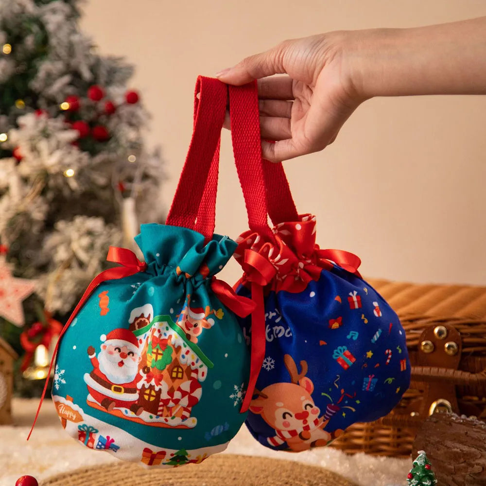 Christmas Gift Bag with Handle Drawstring Pouch Xmas New Year Party Candy Snack Gift Bag Bracelet Jewelry Packaging Storage Bags