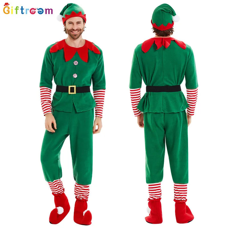 New Christmas Children's and Adult Christmas Elf Costumes, Santa Claus Green Elf Costumes, Cosplay Halloween Costume Set