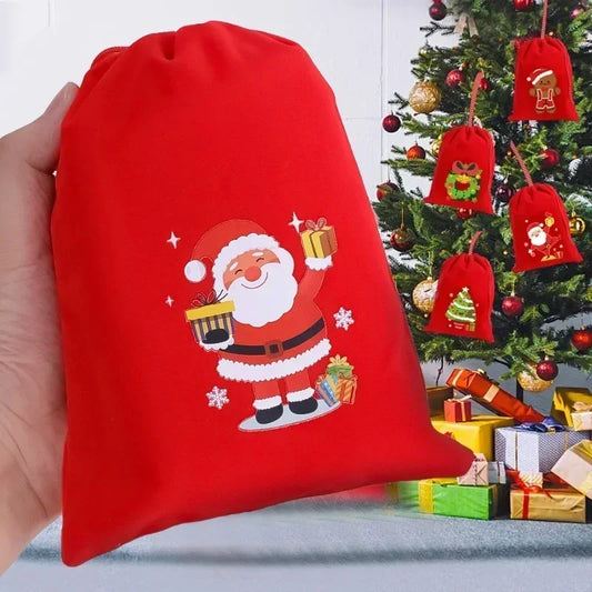 Merry Christmas Velvet Bags Candy Snack Drawstring Pouch Wrapping Bag Xmas Gifts Bracelet Jewelry Packaging Storage Bags