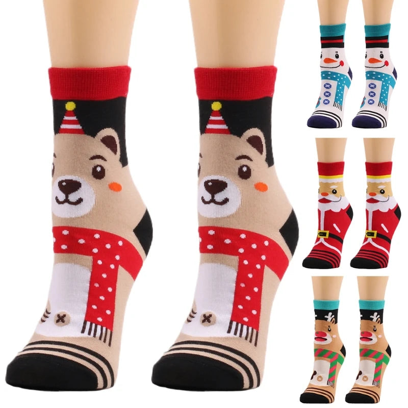 Unisex Novelty Christmas Holiday Socks Cartoon Reindeer Snowman Santa Bear Pattern Warm Ankle Hoisery Drop Shipping