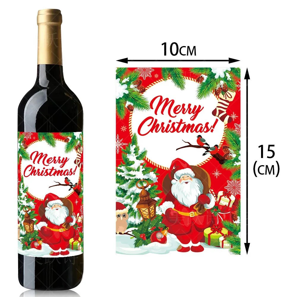 Christmas Wine Bottle Stickers Bar Beverage Bottle Label Santa Claus Happy New Year Merry Xmas Wine Bottle Labels Party Decor