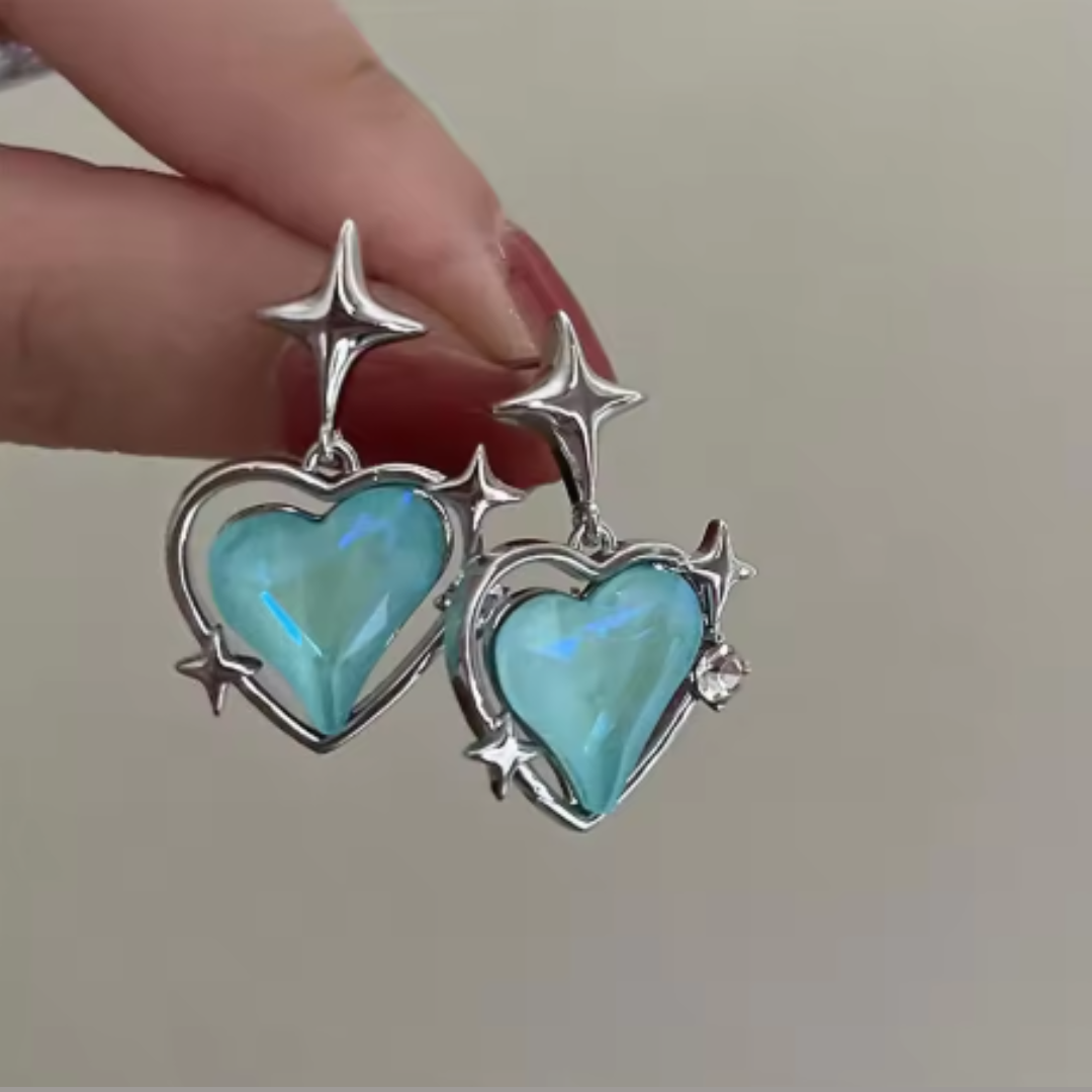 Fashion Blue Heart Star Planet Earrings