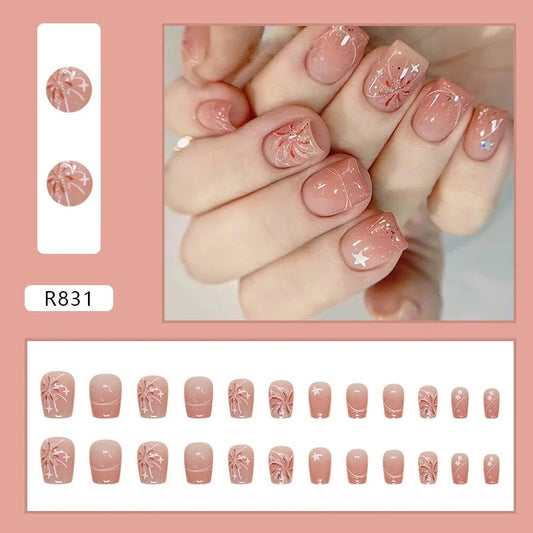 Pink Love Wearable Pink Press On Fake Nails Tips With Glue false nails design Butterfly Lovely Girl false nails - R588