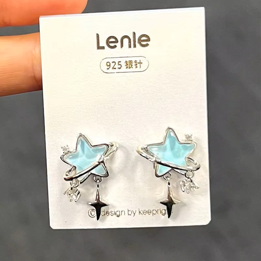 Fashion Light Blue Star Planet Earrings